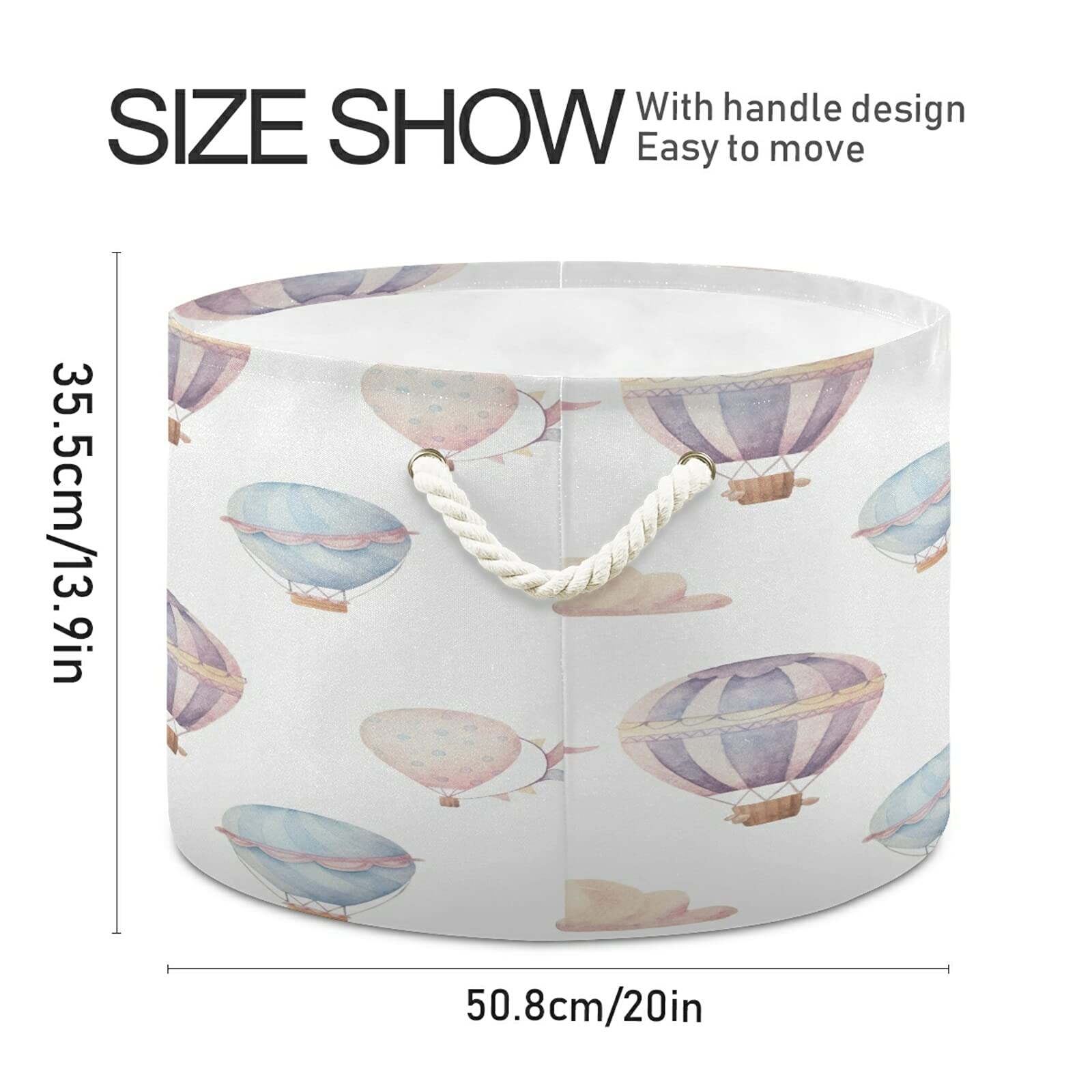 Wellday Cotton Rope Basket Watercolor Hot Air Balloon Baby Laundry Basket For Blankets Toys Storage Basket